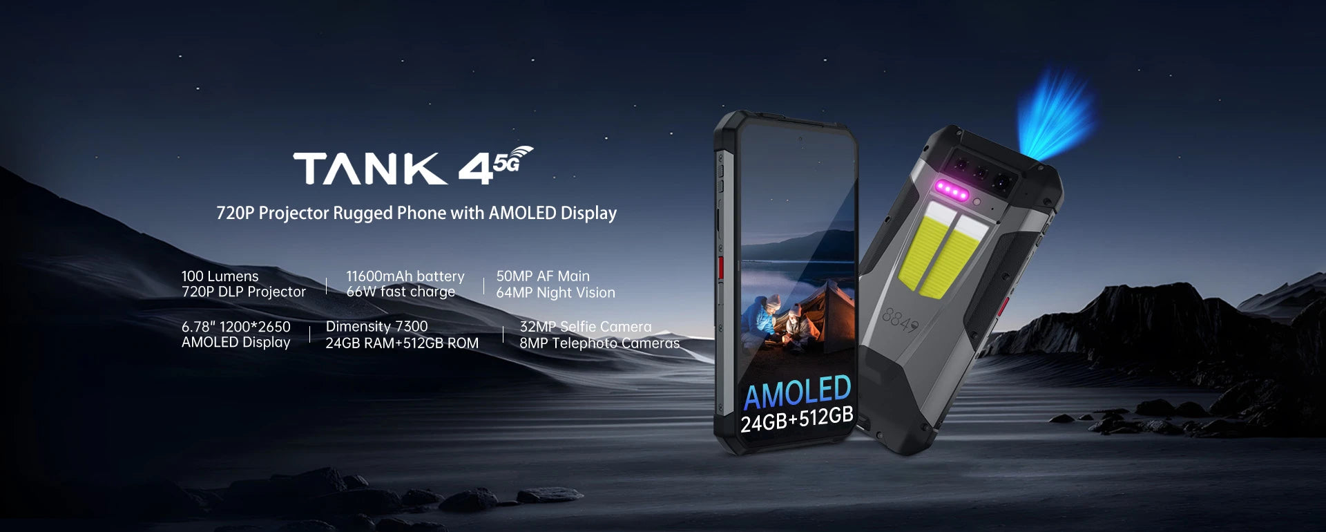 8849 TANK 4 rugged projector phone ,5G smartphone with projection,waterproof phone for long trips
