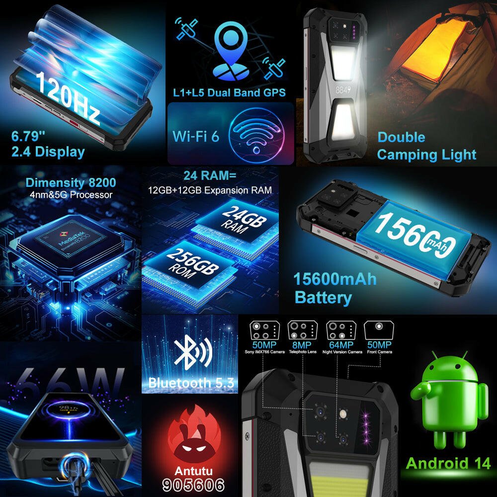 SHARK - Compact 5G Rugged Phone with Dimensity 8200 and 15600mAh Power - 8849 Official Store