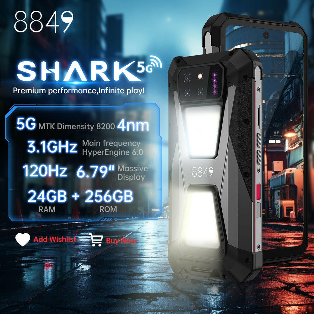 SHARK - Compact 5G Rugged Phone with Dimensity 8200 and 15600mAh Power - 8849 Official Store