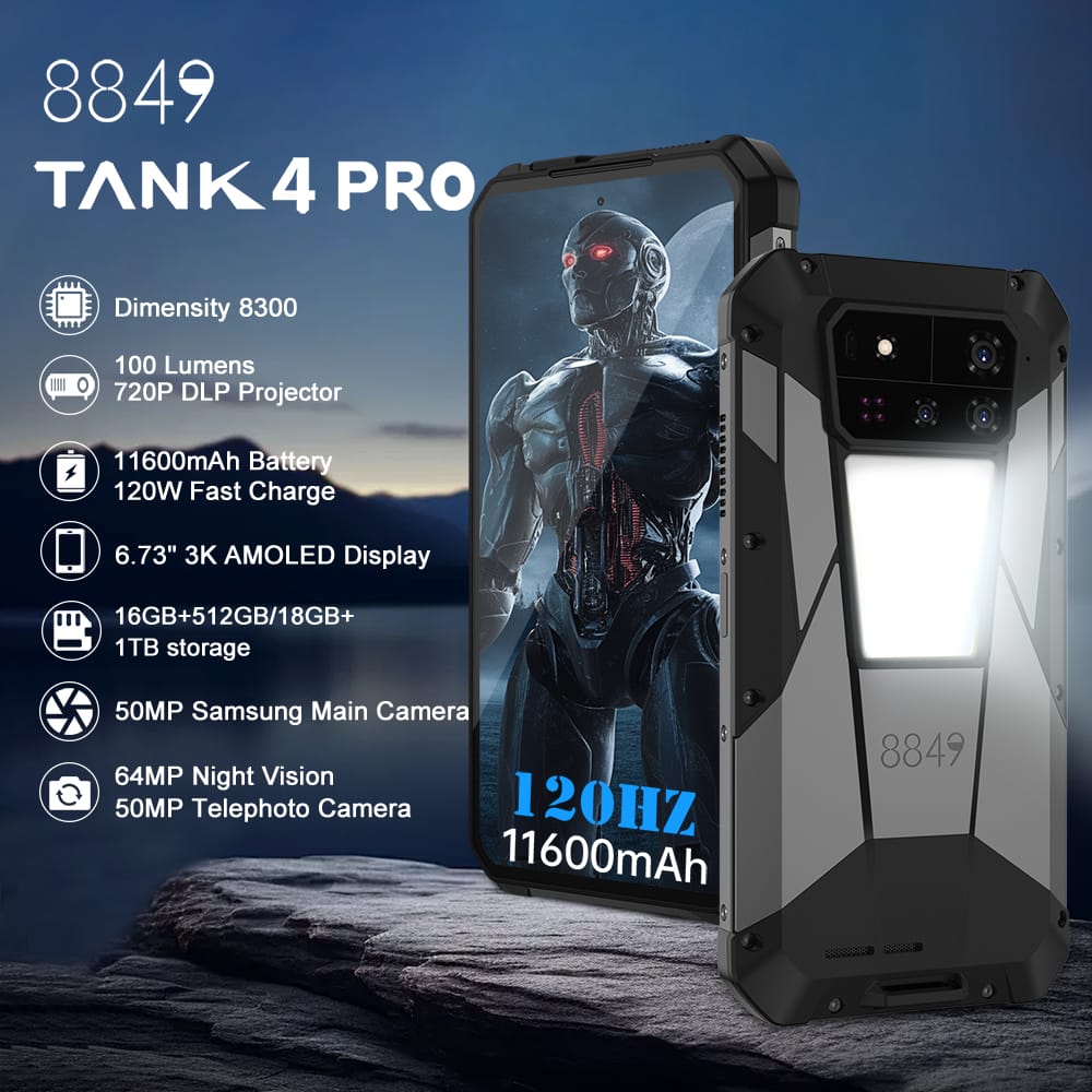 TANK 4 Pro - World's First 720P Projector Rugged Phone with AMOLED Display - 8849 Official Store