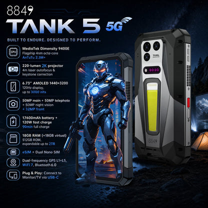 TANK 5 Rugged Phone - World’s First 2K Projector, 9400e Chip, 3K Display, 17600mAh Battery & eSIM - 8849 Official Website