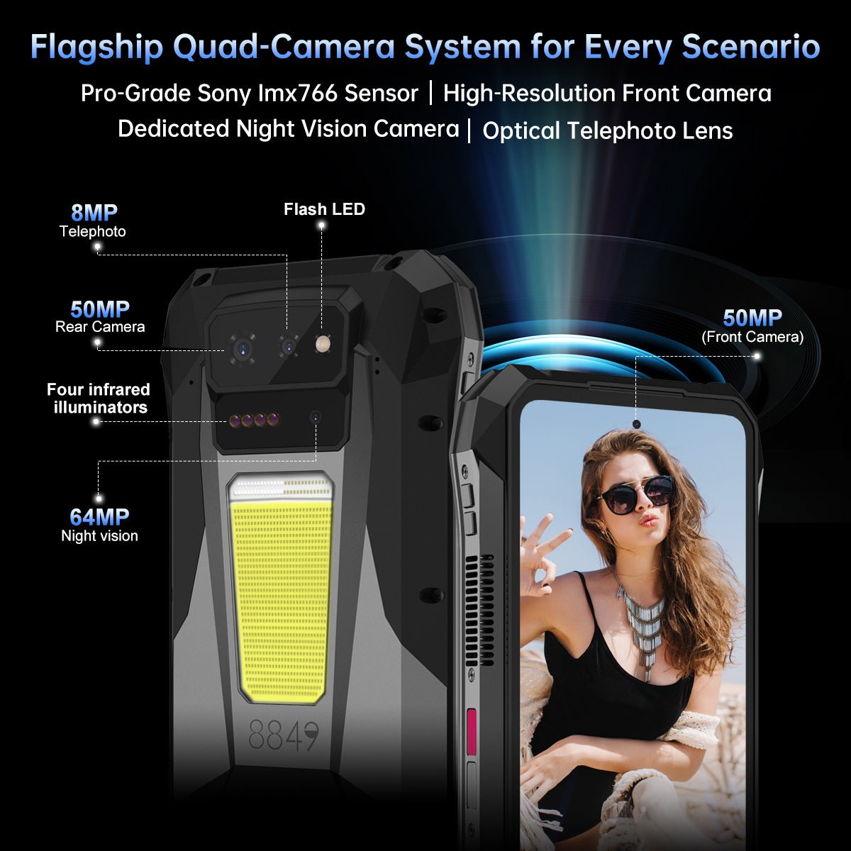 TANK X Rugged Smartphone, 1080p Projector, Night Vision, Big Battery