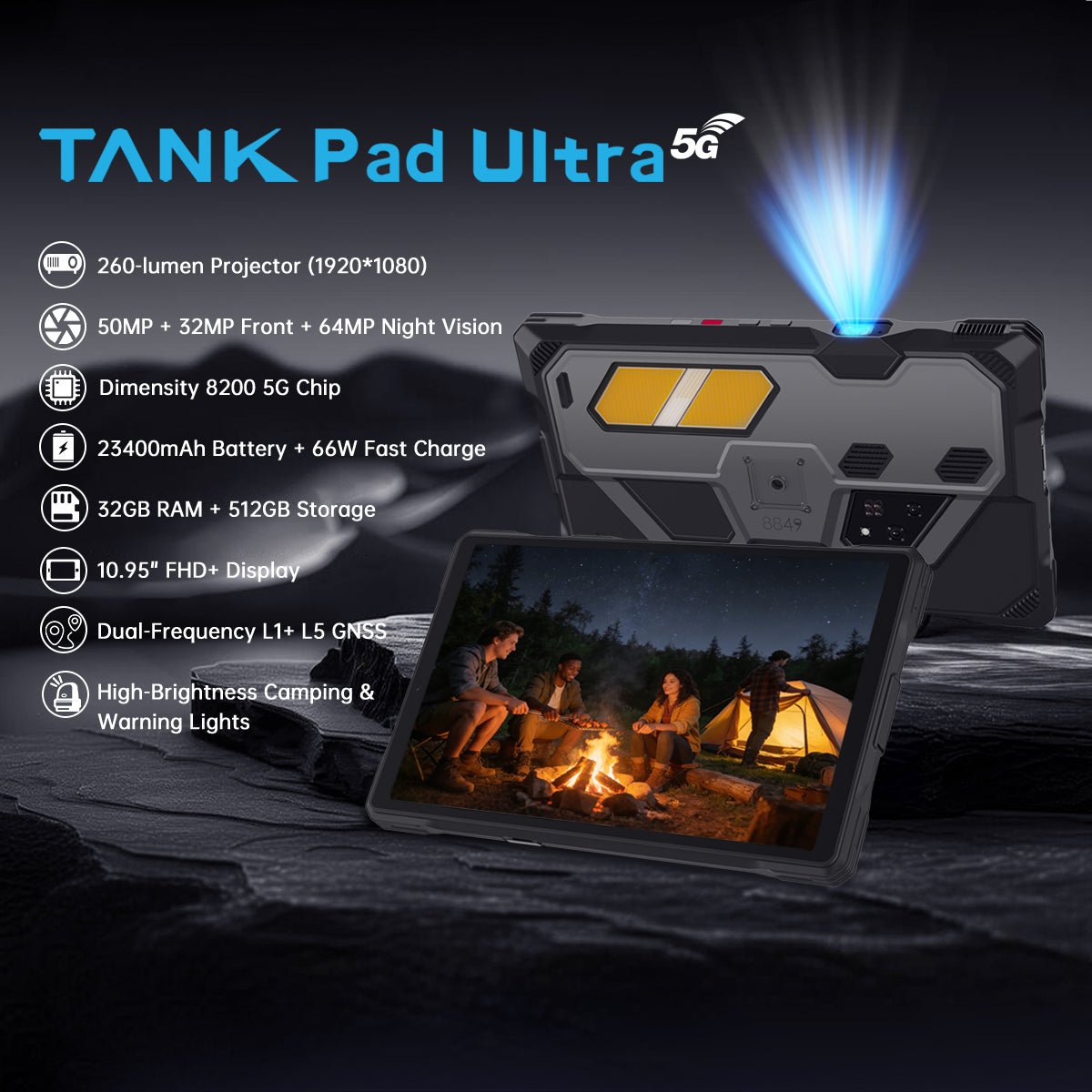 Tank Pad Ultra – Global 1st Rugged Tablet with 260 - lumen 1080P Projector, Night Vision & Large Battery (Pre - order) - 8849 Official Website