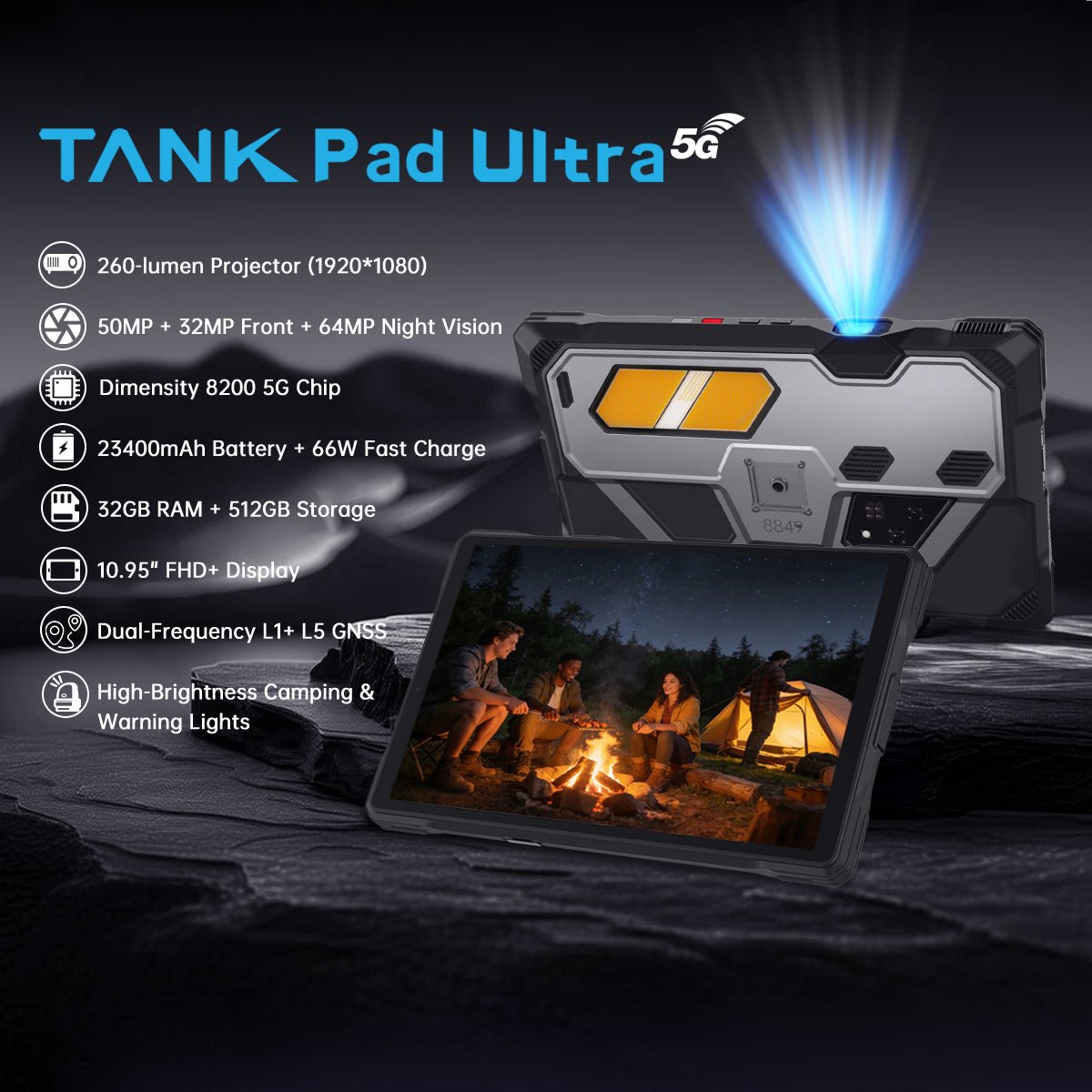 TANK Pad Ultra - World's 1st 5G Rugged Tablet with 260-lumen 1080P Projector - 8849 Official Website