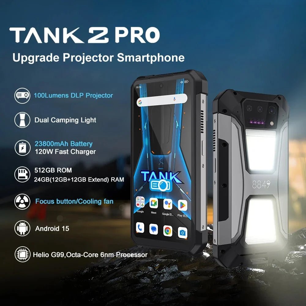 TANK 2 Pro 4G robust telefon – DLP-projektor, stort 23800mAh-batteri + 120W, 100MP-kamera